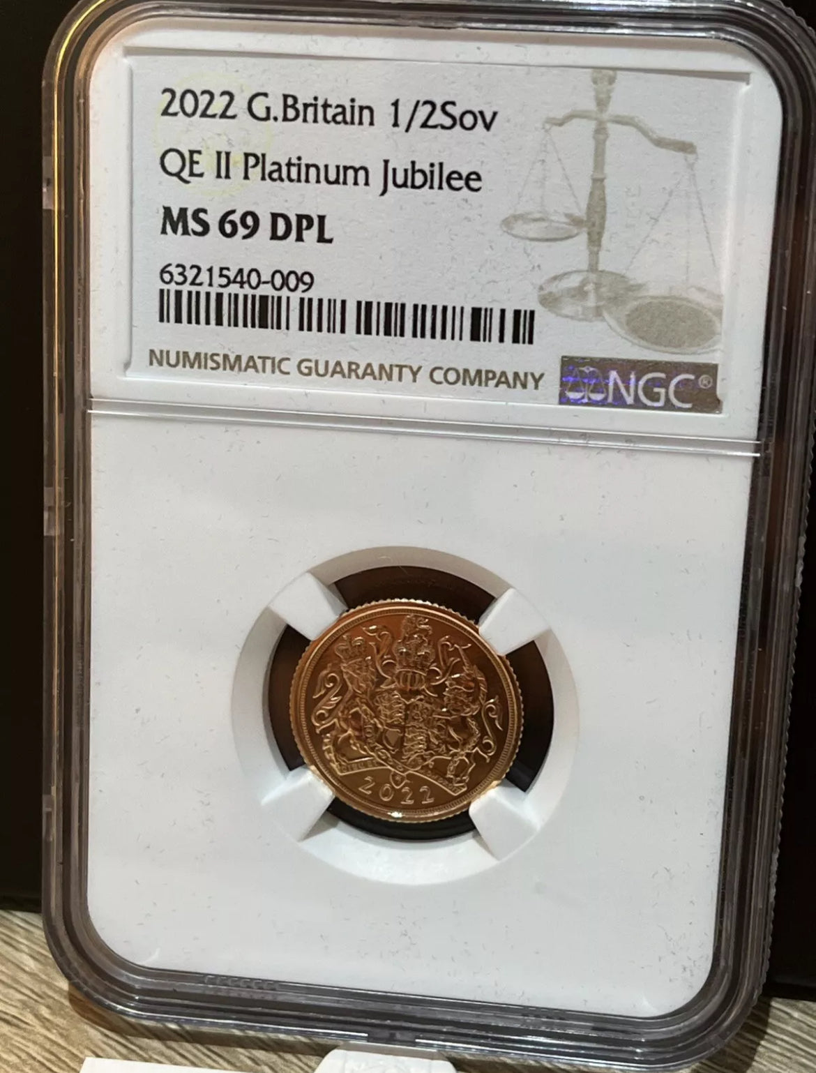 2022 QEII Gold Half Sovereign - NGC Graded -MS69 DPL Platinum Jubilee Royal Mint