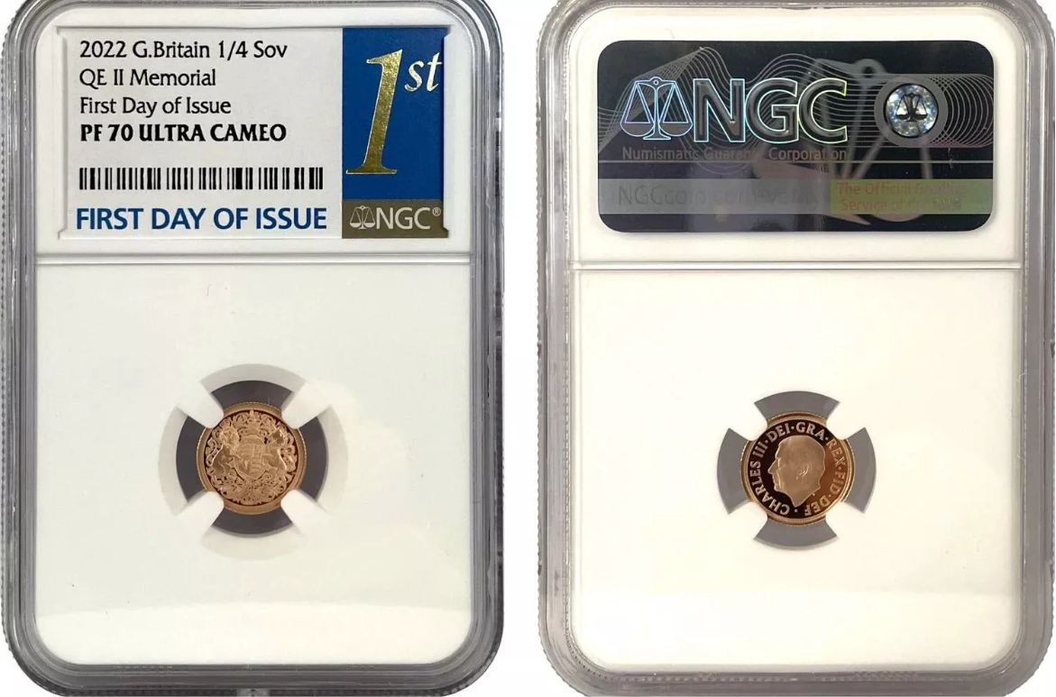 *RARE* First Day Issue 2022 Gold Proof Memorial Quarter Sovereign NGC PF 70UC