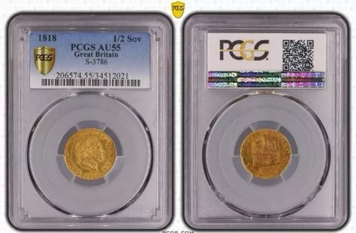 *RARE* Graded 1818 GEORGE III Gold Half Sovereign S3786 NGC AU55 - WOW Condition
