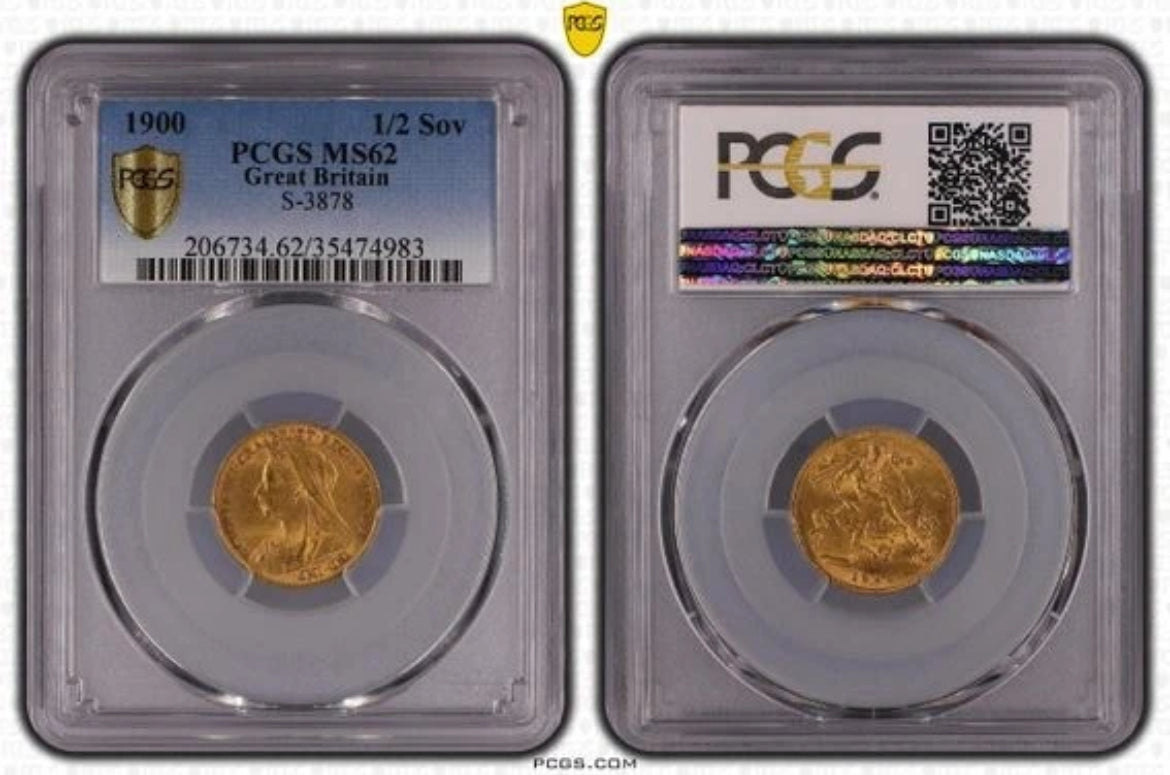 1900 MS62 PCGS Graded Victoria Gold Half-Sovereign & FREE Silver Bar -Rare Grade