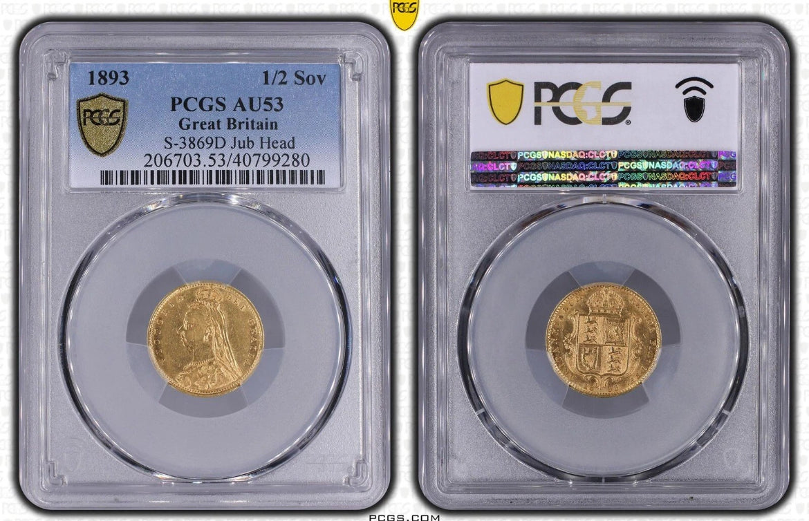 *Scarce* Rarity - 1893 Gold Half Sovereign Shieldback - PCGS Graded - DISH L518