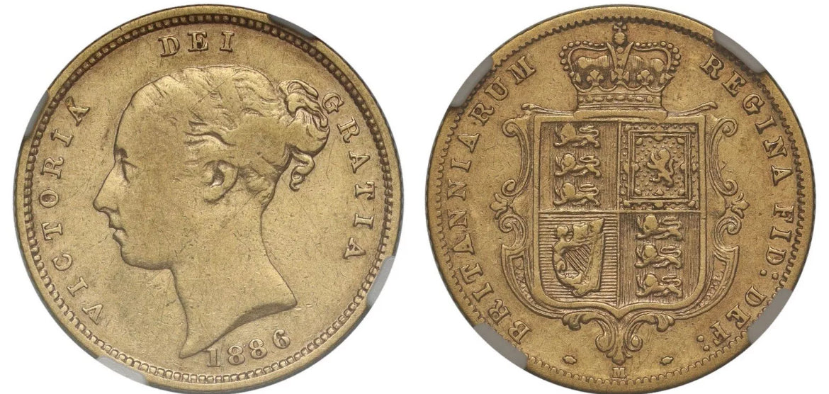 *R2 - V.RARE* NGC Graded 1886M Gold Half Melbourne Sovereign Jubilee Head (Valued at £7200 in 2024 guide)