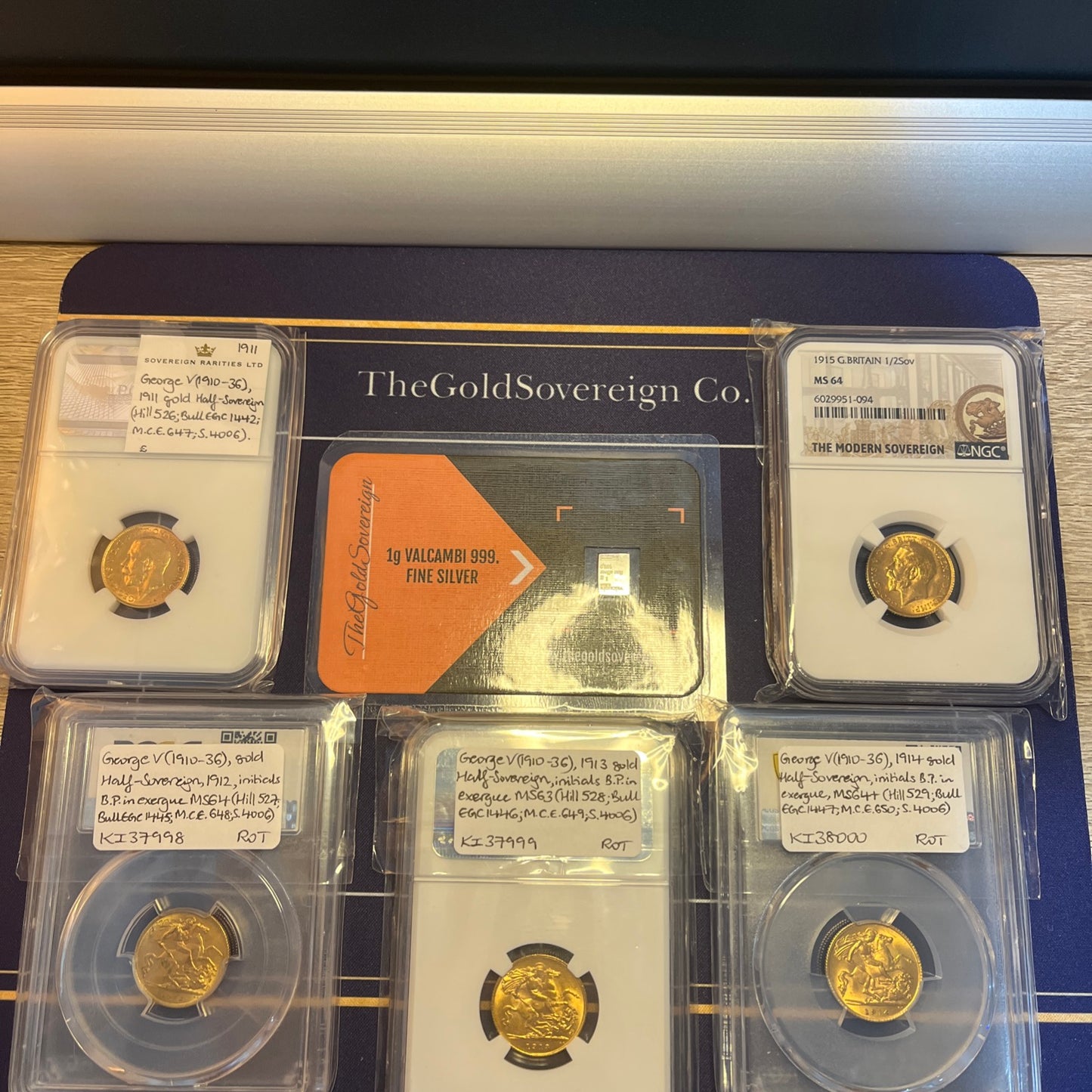 Complete Royal Mint George V Half Sovereign - 5 Coin Set - PCGS & NGC Graded