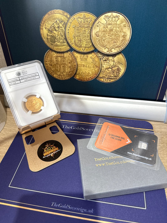 1908 Edward VII Full Sovereign 22ct Gold Coin + Display Holder+ FREE Silver bar!