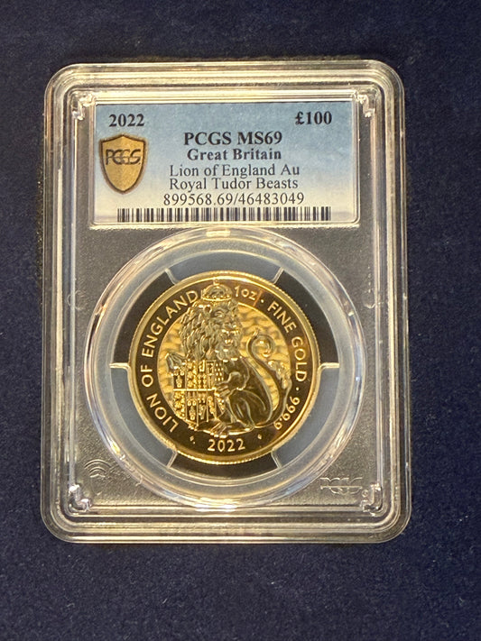PCGS Graded 2022 Queen's Beasts 1oz Tudor Beast Lion of England + FREE Silver bar!