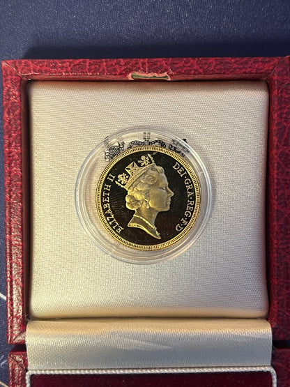 1985 QEII Proof Full Sovereign 22ct Gold coin with box and COA - Low Mintage