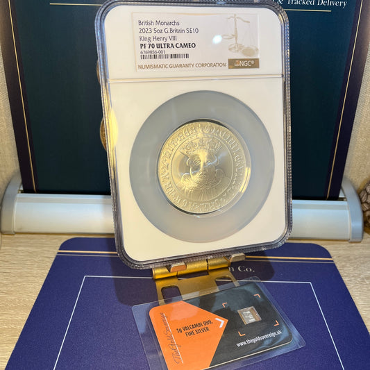 NGC MEGA SLAB! PF70UCAM Royal Mint British Monarchs King Henry VII 5 Oz Silver Proof Coin + Box & COA