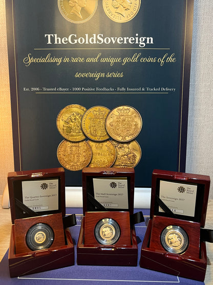 2017 Gold Sovereign Pistrucci Proof 3 Coin Boxed Set with COA & FREE Silver Bar Bundle