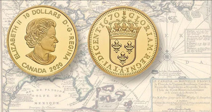 1670 -2020 24ct Gold Proof Quarter 1/4 ounce Coin Canada Relics of New France Louis XIV 999.