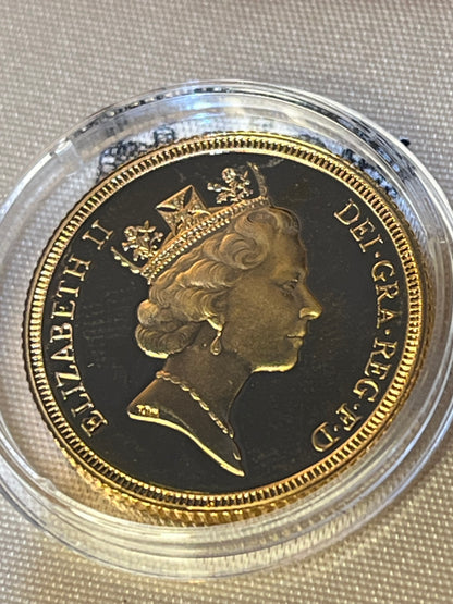 1985 QEII Proof Full Sovereign 22ct Gold coin with box and COA - Low Mintage