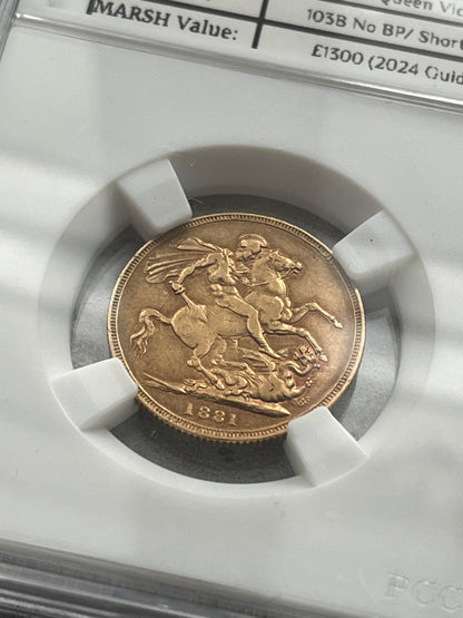 *MARSH Rarity R* Victoria 1881-M Melbourne Gold Full Sovereign -No BP Short Tail