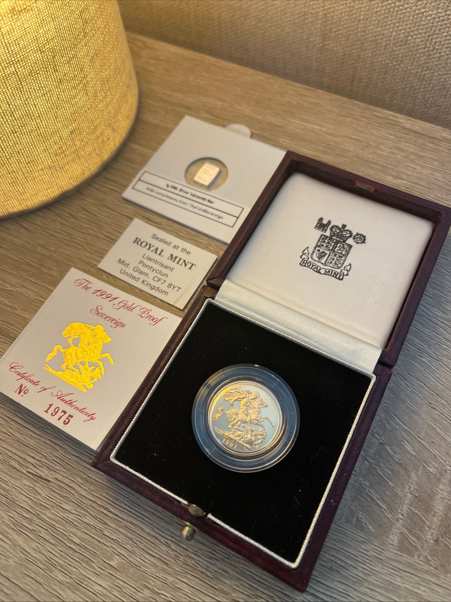 1991 QEII Proof Full Sovereign 22ct Gold coin with box and COA - Low Mintage