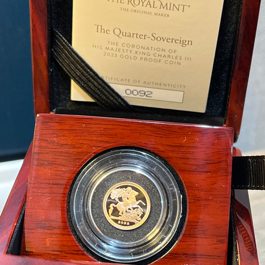2023 King Charles III Coronation Quarter Sovereign Gold Proof Coin Boxed - Low Mintage 1,750