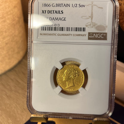 *RARE* NGC Graded 1866 Gold Half Sovereign Shieldback coin UNRECORDED Die - £1500+ (Marsh guide valuation 2024)