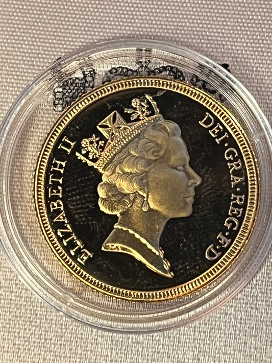 1985 QEII Proof Full Sovereign 22ct Gold coin with box and COA - Low Mintage