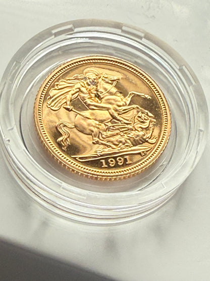 1991 Proof Half Sovereign 22ct Gold coin with box and COA - Scarce Low Mintage