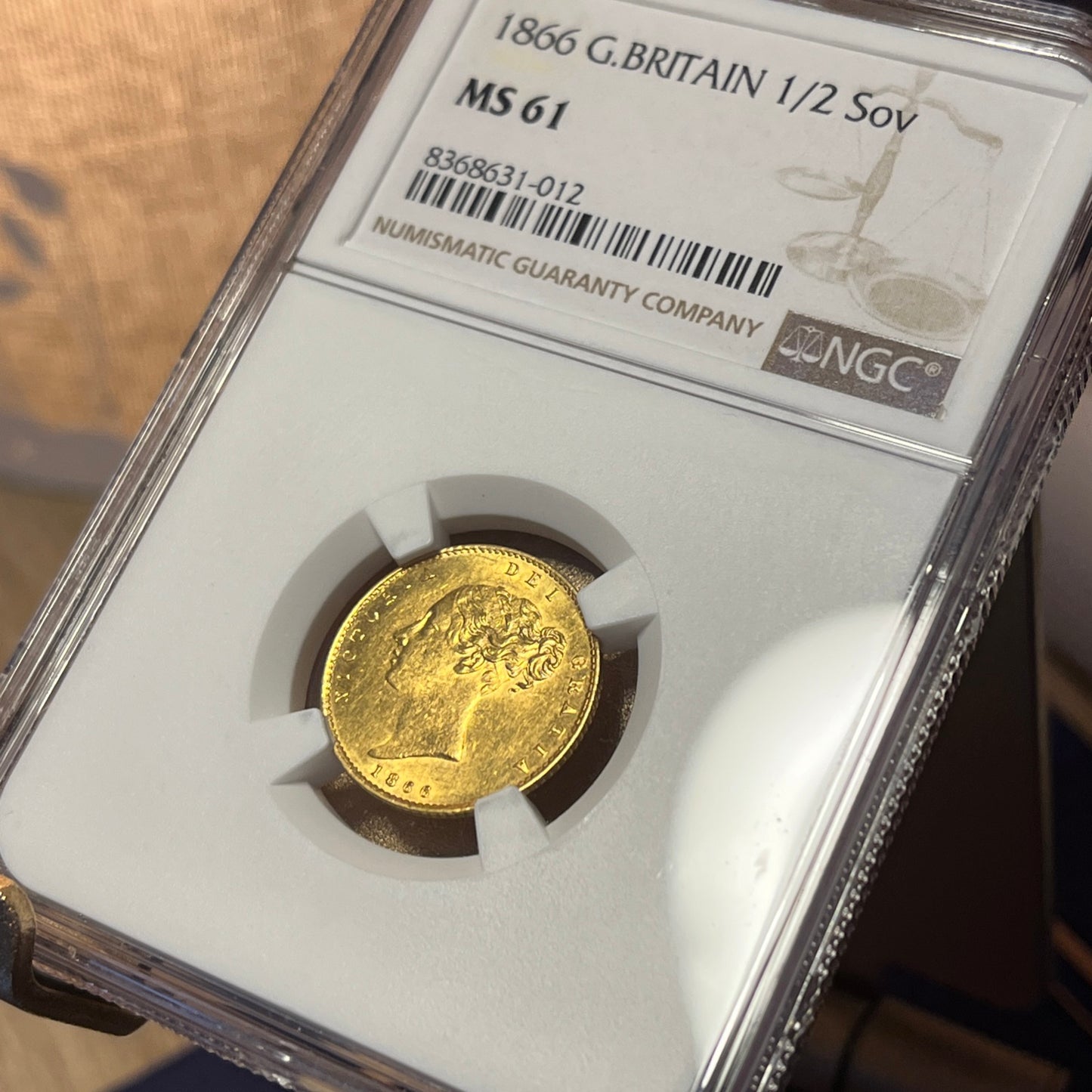 *RARE MINT STATE MS61* NGC Graded 1866 Gold Half Sovereign Coin
