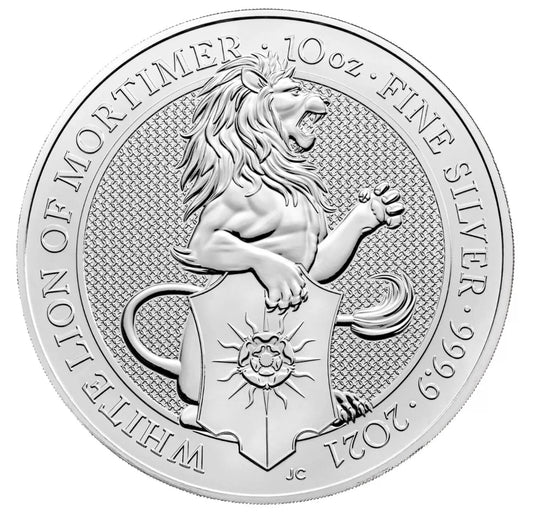 2021 10oz Queens Beasts 'THE WHITE LION OF MORTIMER' 999 Silver Coin in Capsule