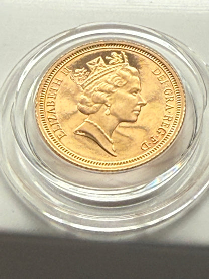 1991 Proof Half Sovereign 22ct Gold coin with box and COA - Scarce Low Mintage