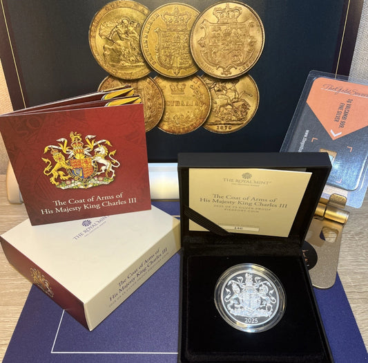 999. Silver Coat of Arms Proof King Charles III 2025 Piedfort £5 Coin 500 Minted