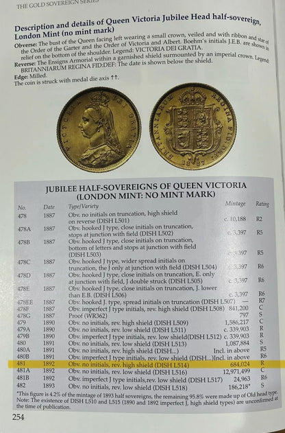 *RARE* NGC Graded AU 1892 Victoria Jubilee Gold Half Sovereign Shieldback - High Shield