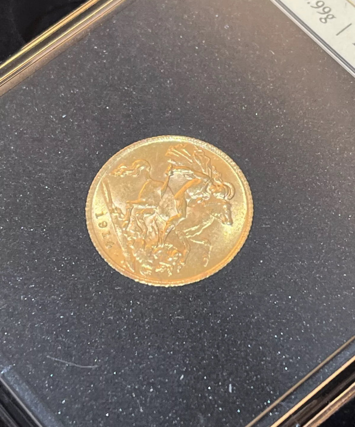 *RARE* 1914 Gold Half Sovereign Hoard In COA Presentation Case & BU condition!