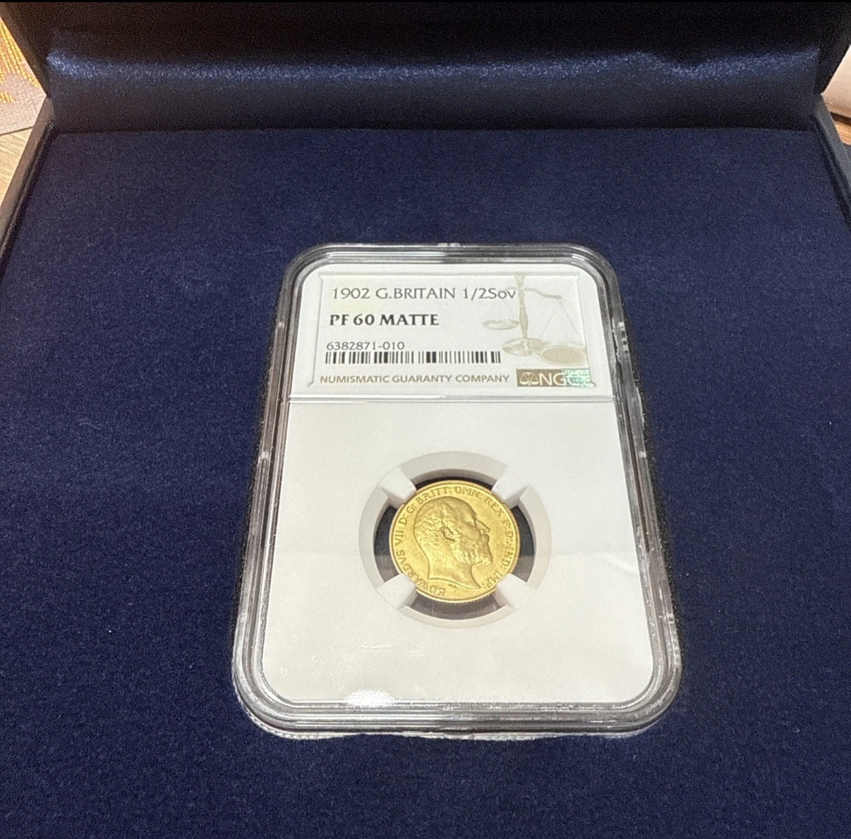 Boxed NGC Graded PF62 - 1902 Matte Proof Half Sovereign Gold coin & FREE Silver