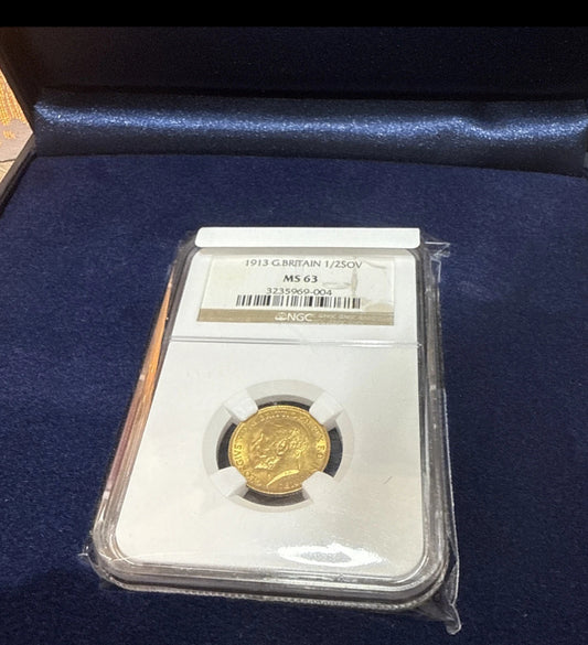 1913 Royal Mint George V Half Sovereign - NGC Graded MS63 - WOW Condition