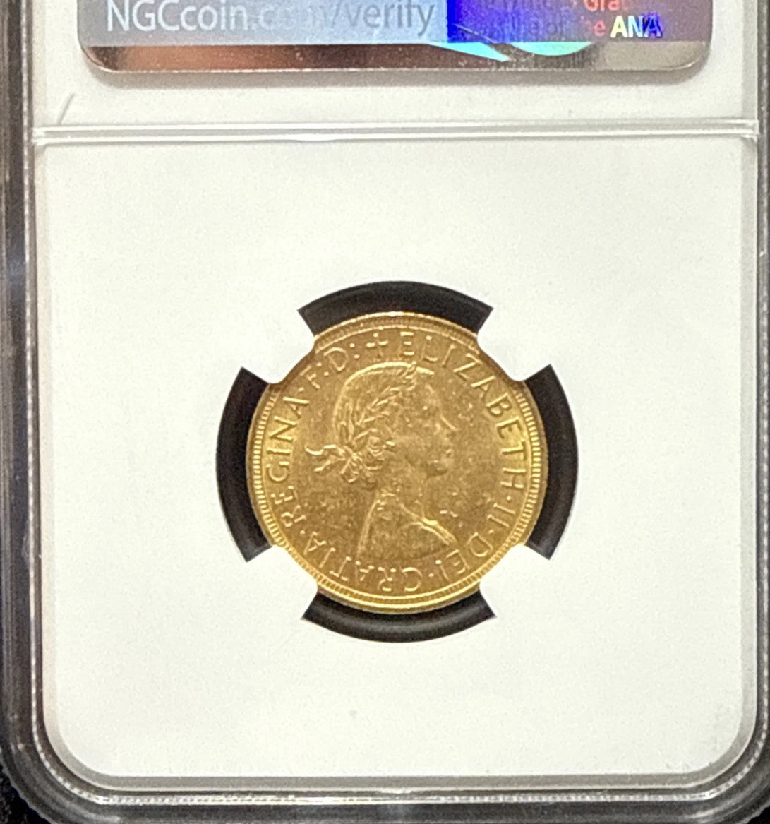 1957 ELIZABETH II Full Gold Sovereign - NGC MS62 - QE2 First Issue Bullion Sovereign