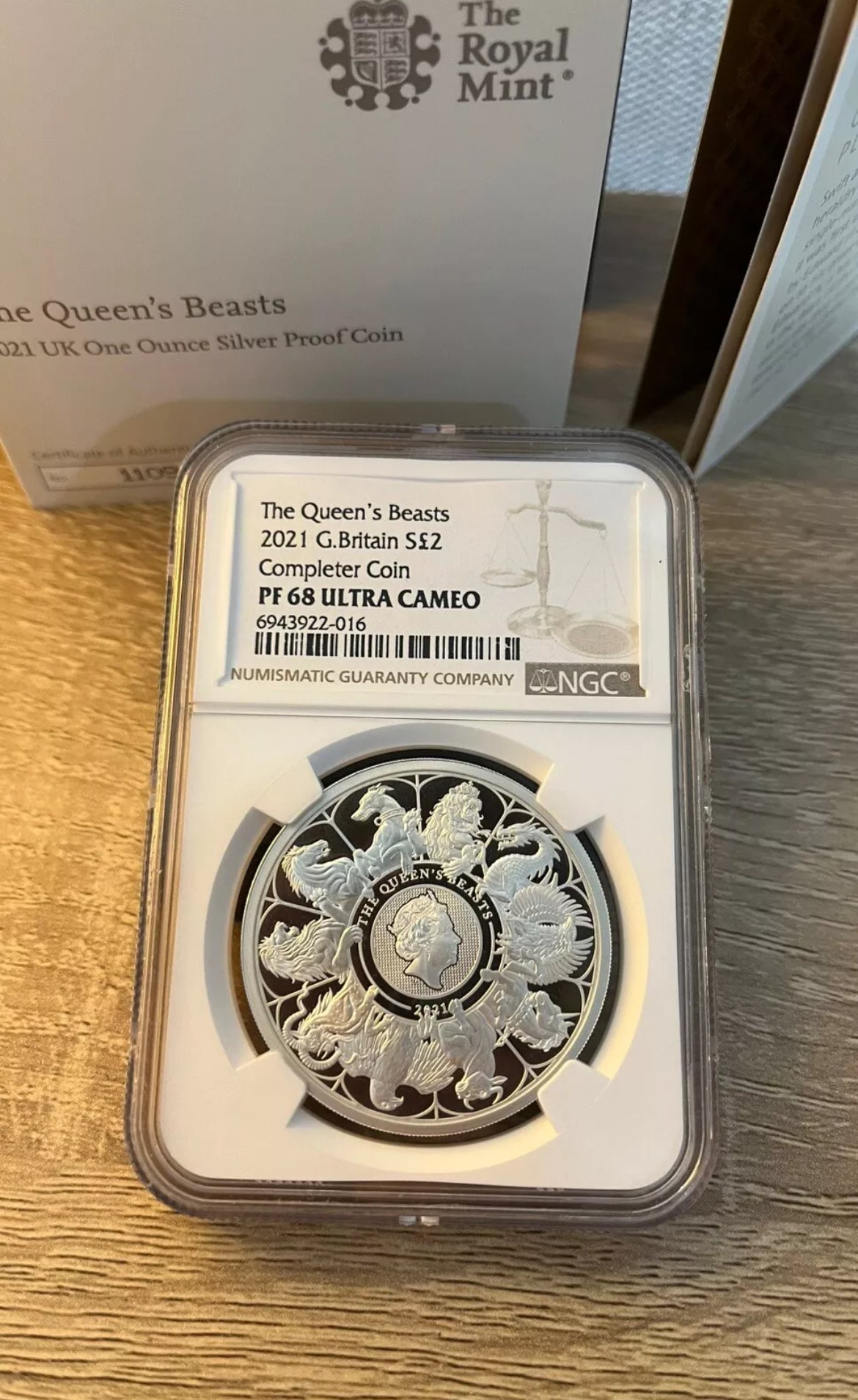 2021 Royal Mint Silver Proof NGC Graded PF68 UltraCameo - QUEEN'S BEASTS COMPLETER 1oz