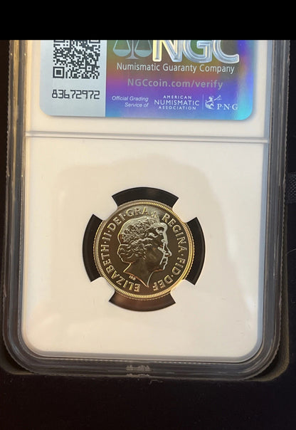 *RARE MULE COIN* 2014 QEII Sovereign -Unfrosted Obverse Die Error NGC PF69UC