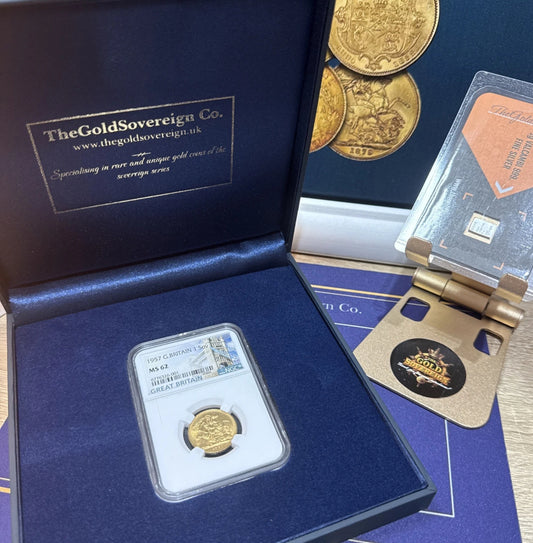 1957 ELIZABETH II Full Gold Sovereign - NGC MS62 - QE2 First Issue Bullion Sovereign