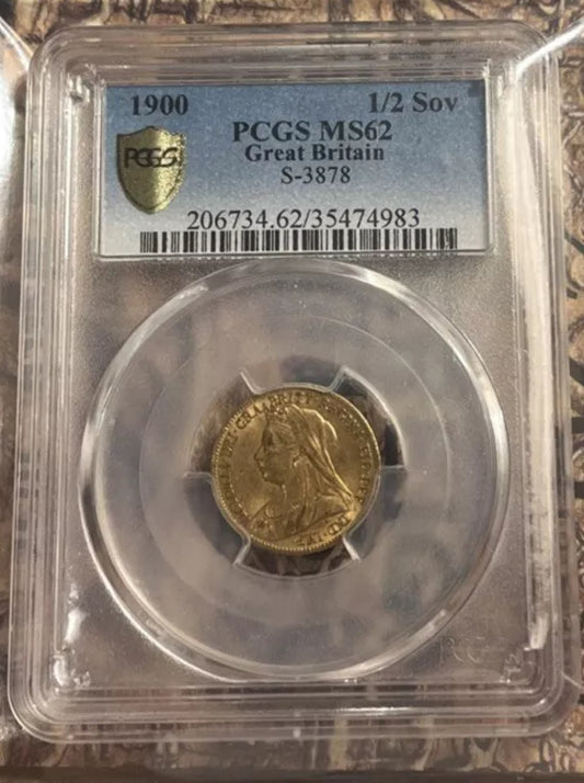 1900 MS62 PCGS Graded Victoria Gold Half-Sovereign & FREE Silver Bar -Rare Grade