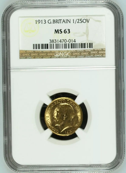 1913 Royal Mint George V Half Sovereign - NGC Graded MS63 - WOW Condition