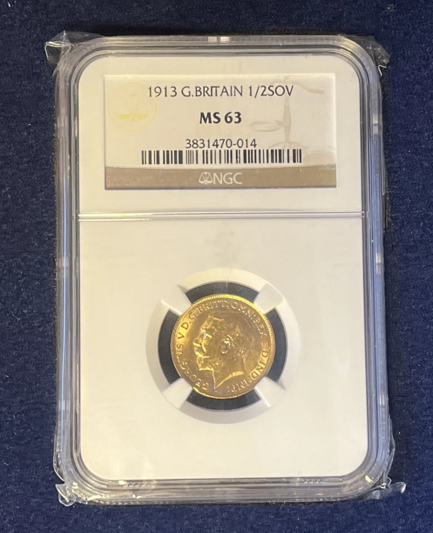 1913 Royal Mint George V Half Sovereign - NGC Graded MS63 - WOW Condition