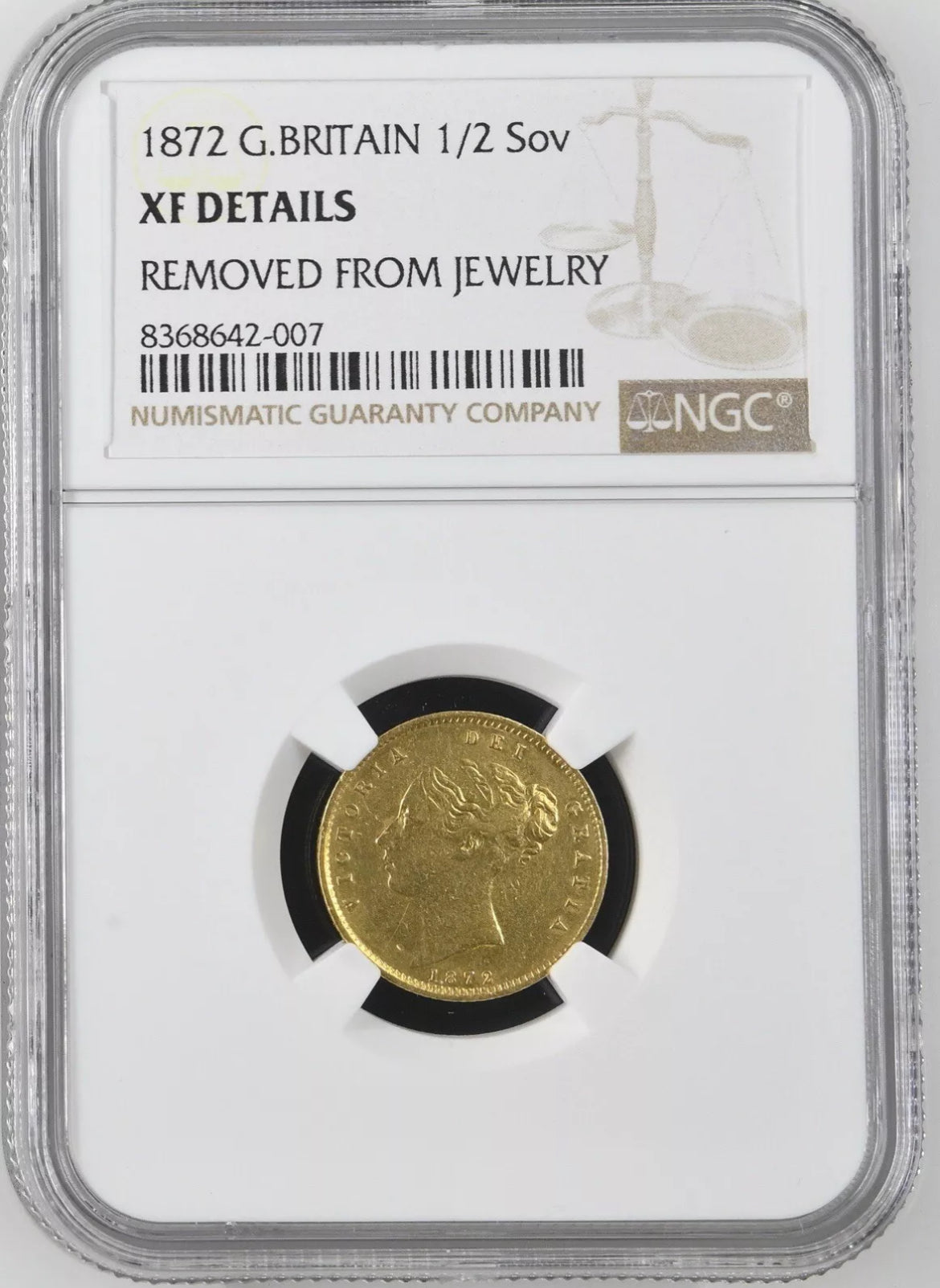 *R2 RARE* 1872 Victoria Gold Half Sovereign - NGC Graded 446D XF Details