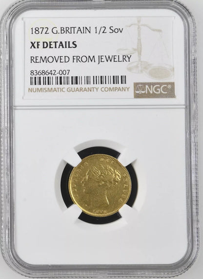 *R2 RARE* 1872 Victoria Gold Half Sovereign - NGC Graded 446D XF Details