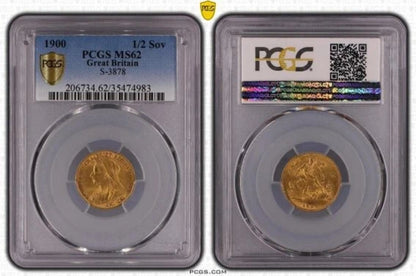 1900 MS62 PCGS Graded Victoria Gold Half-Sovereign & FREE Silver Bar -Rare Grade
