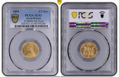 *Scarce* Rarity - 1893 Gold Half Sovereign Shieldback - PCGS Graded - DISH L518