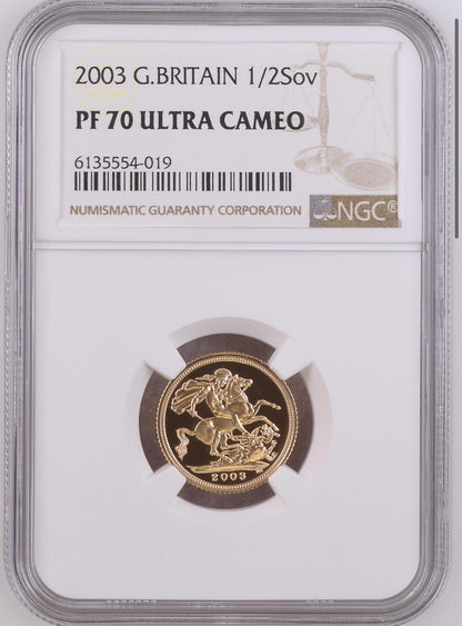 2003 QEII Gold Jubilee Proof Half Sovereign NGC PF70 Ultra Cameo -HIGHEST GRADE