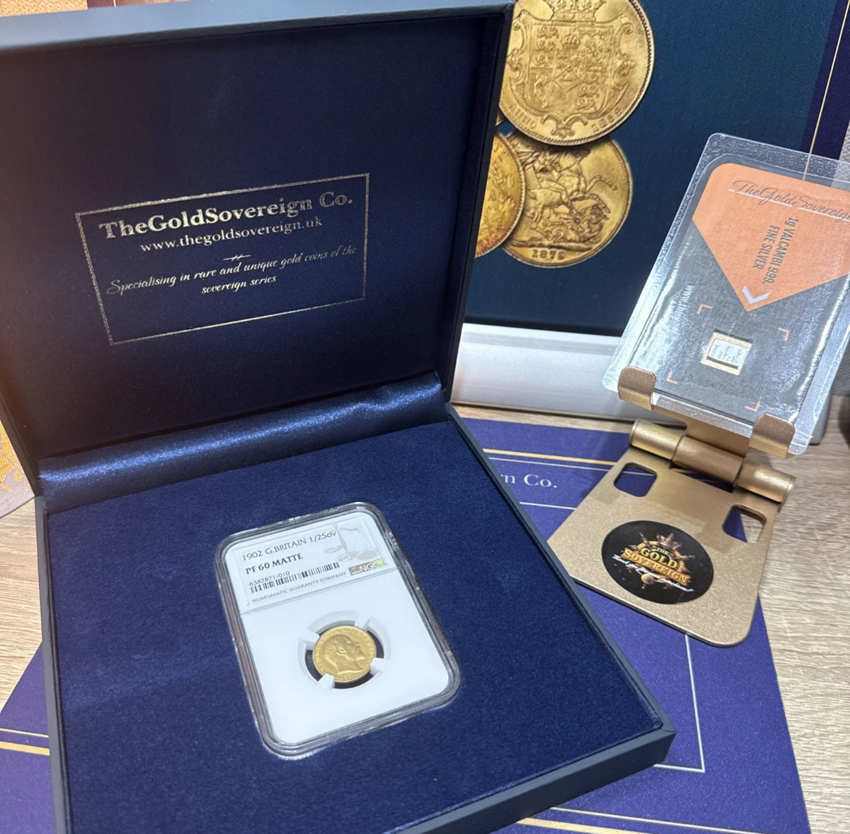 Boxed NGC Graded PF62 - 1902 Matte Proof Half Sovereign Gold coin & FREE Silver
