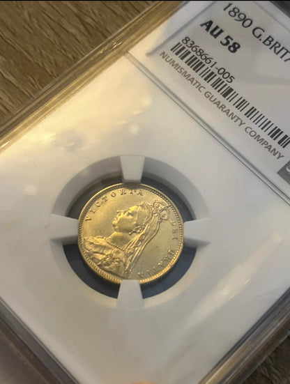 *RARE* NGC AU58 1890 Victoria Jubilee Gold Half Sovereign Shieldback- Low Shield