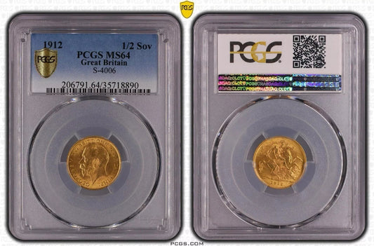 1912 Royal Mint George V Half Sovereign -  PCGS Graded MS64 - WOW Condition