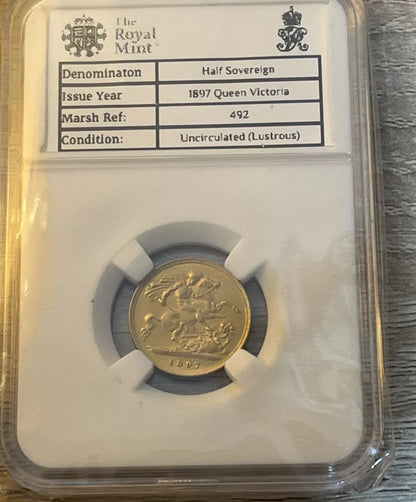 1897 Queen Victoria veiled head Half Sovereign 22ct Gold Coin - WOW CONDITION!