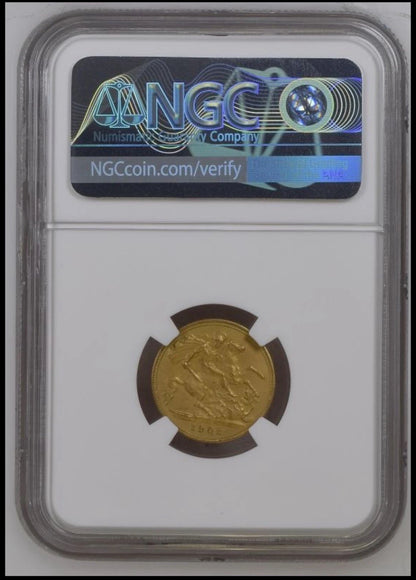 Boxed NGC Graded PF62 - 1902 Matte Proof Half Sovereign Gold coin & FREE Silver