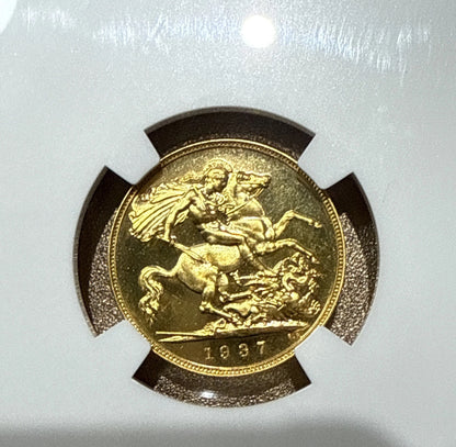 RARE 1937 George VI Gold Proof Half Sovereign NGC PF63