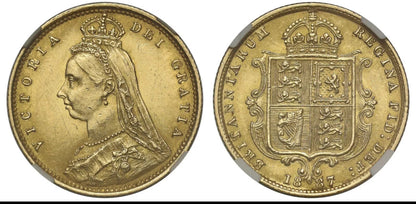 *R2 RARE* 1887 Victoria Gold Half Sovereign - DISH L501 - No JEB - NGC Graded AU58