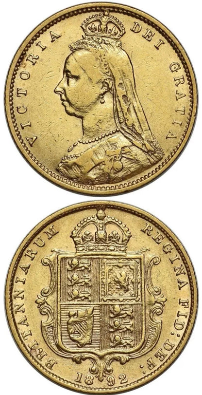 *RARE* NGC Graded AU 1892 Victoria Jubilee Gold Half Sovereign Shieldback - High Shield