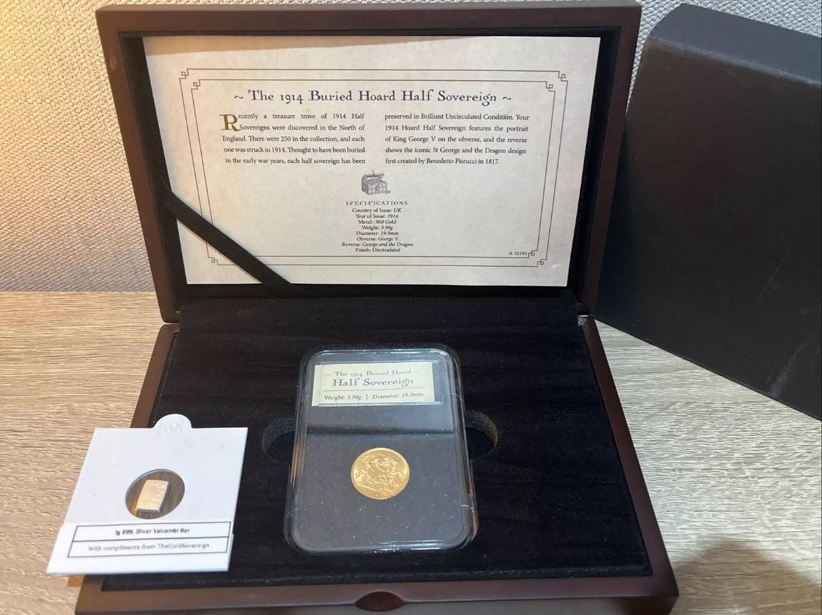 *RARE* 1914 Gold Half Sovereign Hoard In COA Presentation Case & BU condition!