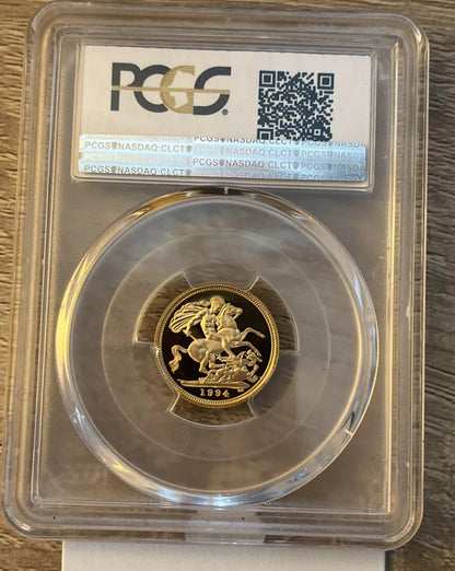 1994 QEII 22ct Gold Proof Half Sovereign - PCGS PF68DCAM certified - LOW MINTAGE